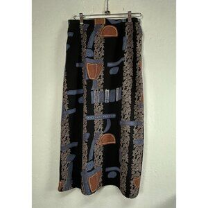 Women's Long Maxi Bohemian Skirt Black Geometric Paisley Back Zip Size Large